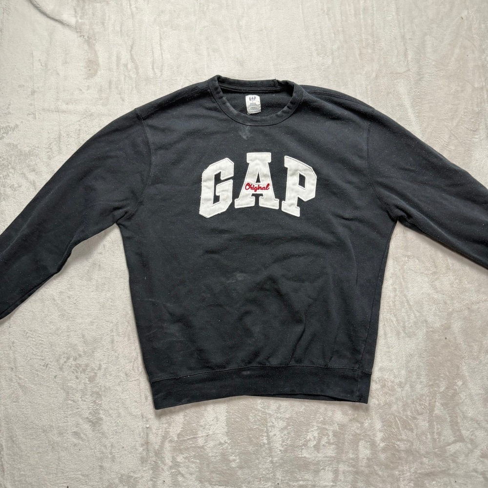GAP Mens Black Original Logo Sweatshirt Crewneck Pullover Casual‎ Size L